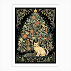 William Morris Style Christmas Cat 6 Art Print