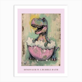 Dinosaur In The Bubble Bath Pastel Pink Abstract Illustration 3 Poster Art Print