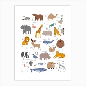 Animal Alphabet White Art Print
