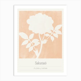 Japandi Floral Silhouette in Peach Pink, Japan Flower Market Art Print