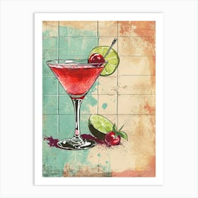 Cherry Lime Margarita Vintage Illustration 2 Art Print