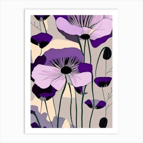 Purple Poppy Mallow Wildflower Modern Muted Colours 2 Art Print
