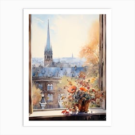 Window View Of Hamburg Germany In Autumn Fall, Watercolour 2 Art Print