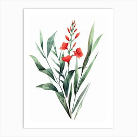 Red Flower Watercolor Painting Art Print