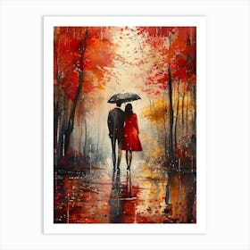 Couple In The Rain Art Print