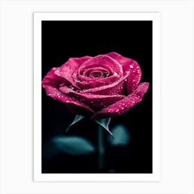 Pink Rose With Water Droplets 1 Art Print