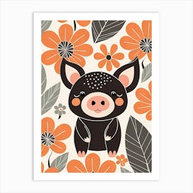 Floral Cute Baby Pig Nursery (25) Art Print