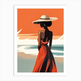 Illustration of an African American woman at the beach 124 Art Print