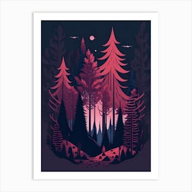 A Fantasy Forest At Night In Red Theme 24 Art Print