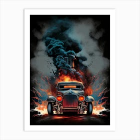 Hot Rod Muscle Smoke Drift Retro Racing vintage classic Car Art Print