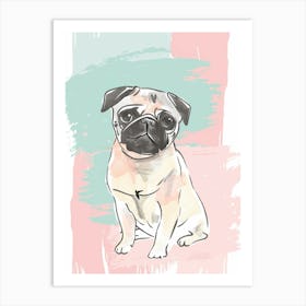 Pug Dog Pastel Line Illustration  3 Art Print
