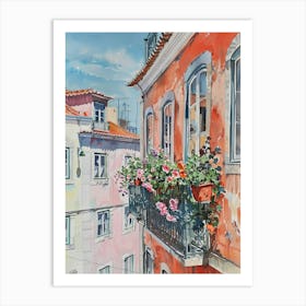 Balcony View Painting In Lisbon 2 Art Print