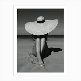 Naked Woman In Beach Summer Vintage Photography Black And White Art Print