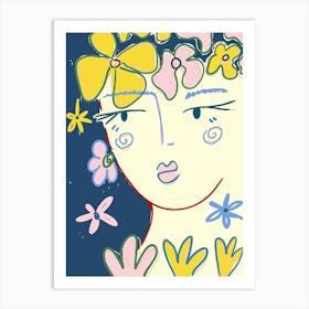 Flower girl, Abstract woman art, Retro print, Floral art, Surreal Art Print