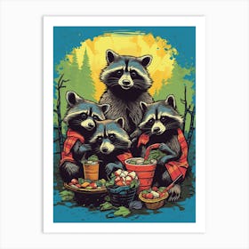 Raccoon Family Picnic Pop Art 2 Art Print