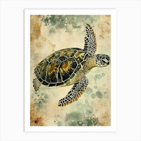 Vintage Green Sea Turtle Painting 2 Art Print