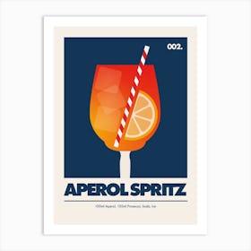 Aperol Spritz, Cocktail Print (Dark Blue) Art Print