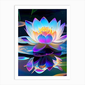 Blooming Lotus Flower In Pond Holographic 5 Art Print
