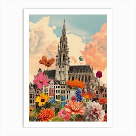 Belgium   Floral Retro Collage Style 3 Art Print