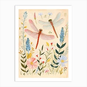 Folksy Floral Animal Drawing Dragonfly 2 Art Print