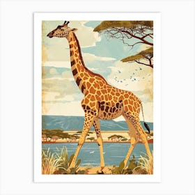 Storybook Style Illustration Of A Giraffe 2 Art Print