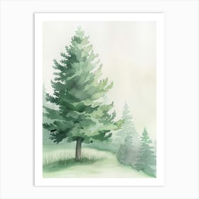 Spruce Tree Atmospheric Watercolour Painting 1 Art Print