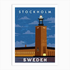 Stockholm, Sweden — Retro travel minimalist poster Art Print