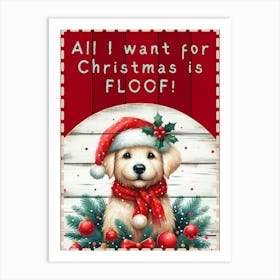 Red Christmas Puppy Sign Art Print