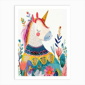 Unicorn In A Knitted Jumper Rainbow Floral Painting 2 Art Print