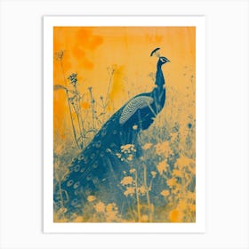 Vintage Orange & Blue Peacock In The Wild 1 Art Print