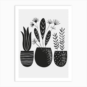 Black And White Drawing Of Potted Plants Art Print