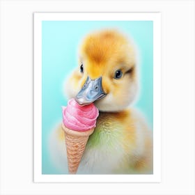 Duckling Eating Ice Cream Pencil Illustration 1 Art Print