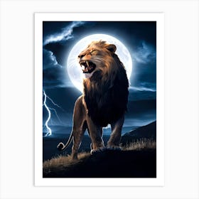 Lion Roar on the Cliff Painting Art Print