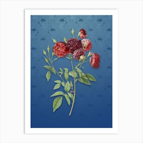Vintage Ternaux Rose Bloom Botanical on Bahama Blue Pattern n.2595 Art Print