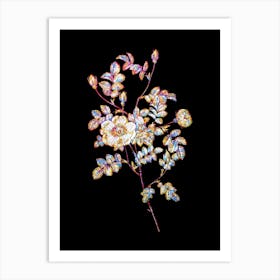 Stained Glass Yellow Sweetbriar Rose Mosaic Botanical Illustration on Black n.0301 Art Print