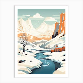 Vintage Winter Travel Illustration Iceland 1 Art Print