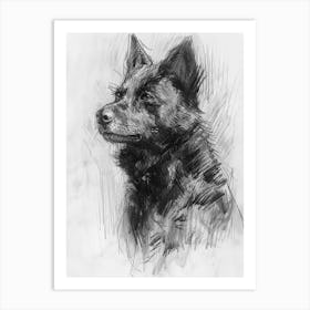 Finnish Spitz Dog Charcoal Line 4 Art Print