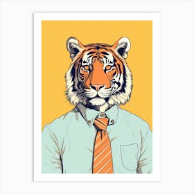 Tiger Illustrations Wearing A Smart Shirt 1 Art Print