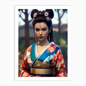 Asian Woman In Kimono Art Print