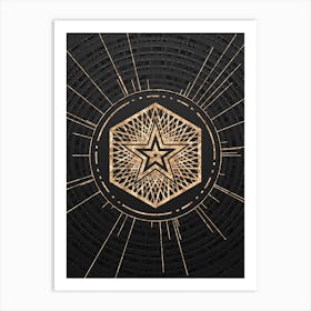 Geometric Glyph Symbol in Gold with Radial Array Lines on Dark Gray n.0096 Art Print