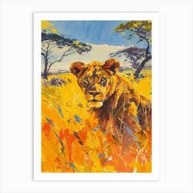 Southwest African Lion Hunting In The Savannah Fauvist Painting 4 Art Print