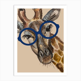 Giraffe wearing blue glasses watercolour illustration Poster