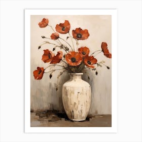 Poppy, Autumn Fall Flowers Sitting In A White Vase, Farmhouse Style 4 Art Print