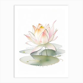 Blooming Lotus Flower In Pond Pencil Illustration 4 Art Print