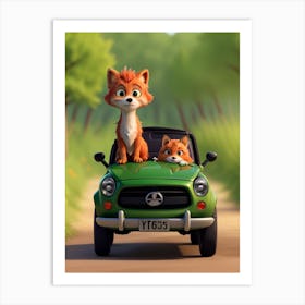 Foxes In The Car 2 Art Print