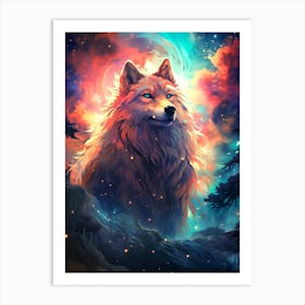 Wolf In The Night Sky Art Print