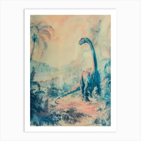 Dinosaur Storybook Pastel Watercolour Painting 2 Art Print