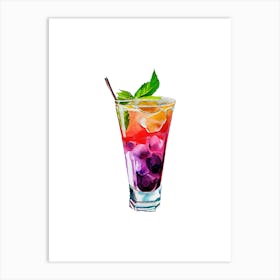 Watercolor Cocktail Isolated On White Art Print