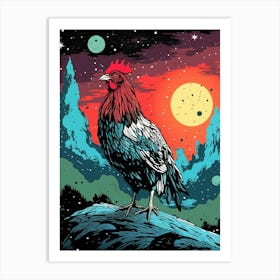 Rooster In Space Art Print