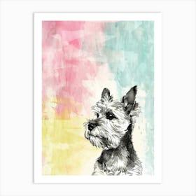 Welsh Terrier Dog Pastel Line Watercolour Illustration  1 Art Print